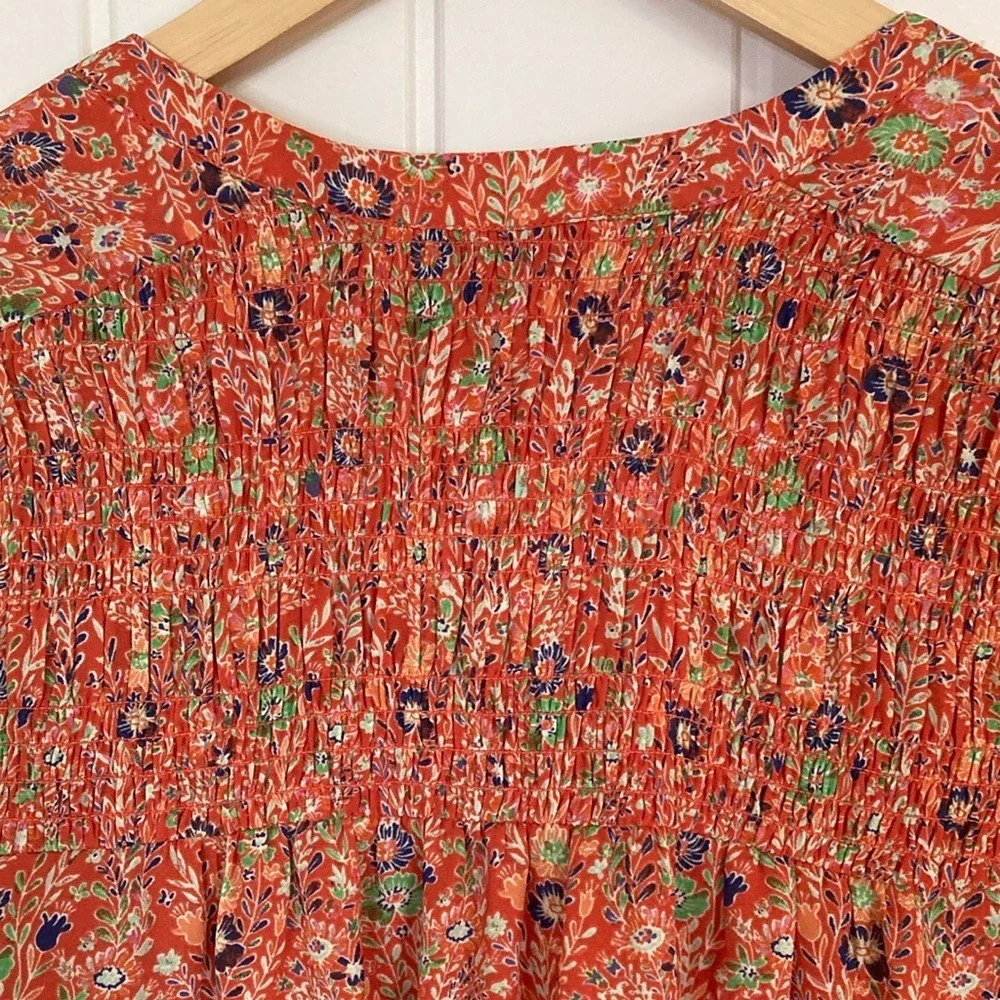 Rose+Olive Womens Orange Floral Top Size 1X 3/4 Sleeve Career Summer Spring‎